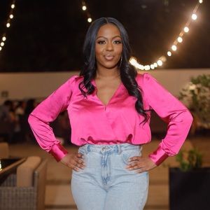 Magenta Satin Wrap Bodysuit (with Cuff Sleeve)